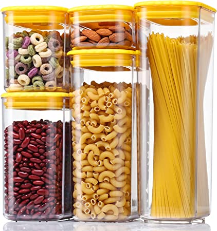 Cereal Storage Container Set LUXEAR Airtight Food Storage Containers 5 Pieces with Timing Function BPA Free Plastic Container for Pantry Kitchen Organization Containers for Flour, Sugar, Nuts, Snacks Includes Labels&Marker