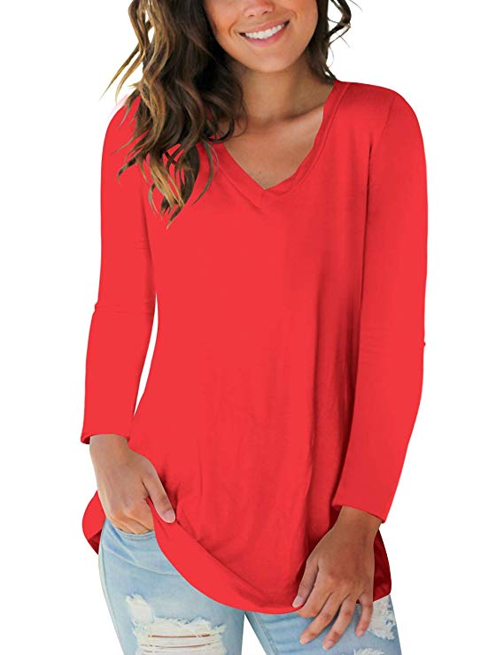 Womens Tops V Neck Tee Casual Short Sleeve and Long Sleeve T Shirts