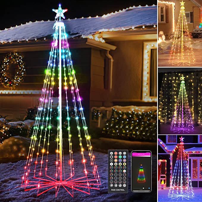 Brizled Smart Christmas Tree, 5.9ft Prelit 265 LED Christmas Tree with Star Topper, Remote/App Control RGB Cone Christmas Tree with Music Sync & Timer, Waterproof for Yard Indoor Outdoor Xmas Decor