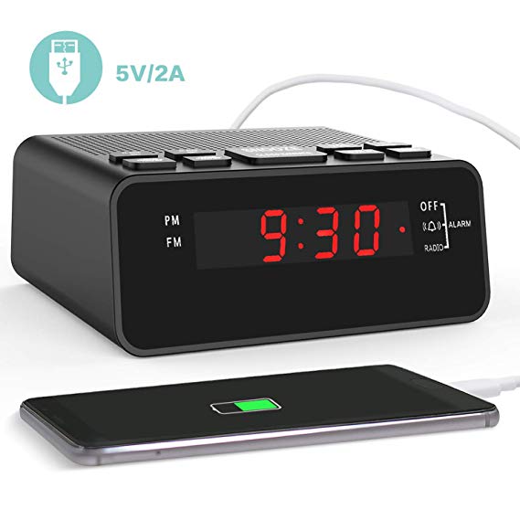 Clock Radios,FM Digital Alarm Clock Radio with USB Charger for Bedroom