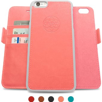 Dreem iPhone 66s PLUS Case with Detachable Wallet Folio 2 Kickstands Gift Box Premium Vegan Leather Fibonacci Series Coral Pink