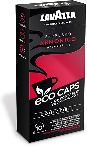 Lavazza 100 Eco Caps Coffee Pods Compatible with Nespresso Original* Machines, Espresso Armonico, Compostable - 10 Pack of 10 (530 g), 1.09 kg