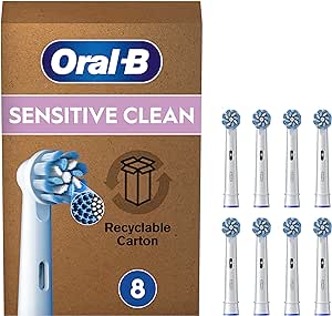 Oral-B Sensitive Clean Testine Spazzolino Elettrico, Confezione da 8 Testine di Ricambio, Pulisce Aree Sensibili e Infiammate, Rimuove Fino al 100% di Placca in Più, Adatto alla Buca delle Lettere