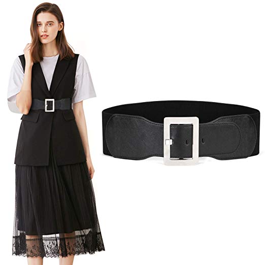 JASGOOD Women Dress Waist Belt Stretchy Elastic Vintage Belts for Dress with Metal Buckle 7.5cm