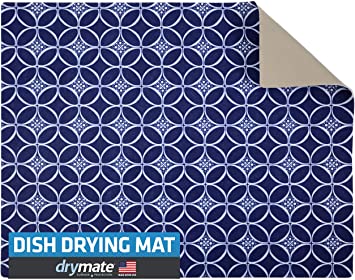 Drymate Dish Drying Mat, Premium XL Size (19" x 24"), Kitchen Dish Drying Pad – Absorbent/Waterproof – Machine Washable (Made in the USA) (Indigo)