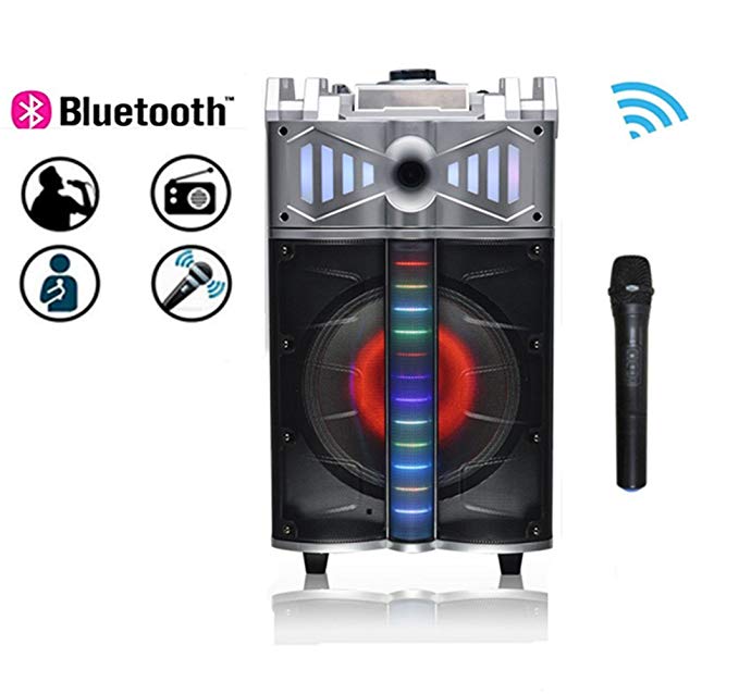 XDeer Wireless PA System Karaoke Speaker - Flashing DJ Lights, Built-in Rechargeable Battery,Bluetooth Wireless Microphone, Recording Ability, MP3/USB/SD/FM