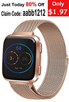 Vancle For Fitbit Versa Bands, Stainless Steel Milanese Mesh Loop Metal Replacement Wristbands with Magnet Lock for Fitbit Versa