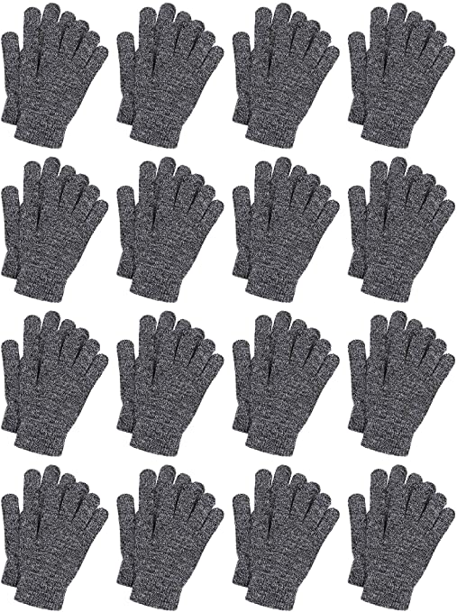 Cooraby 16 Pairs Adult Winter Knitted Magic Gloves Full Fingers Stretchy Warm Gloves for Men, Women or Teens