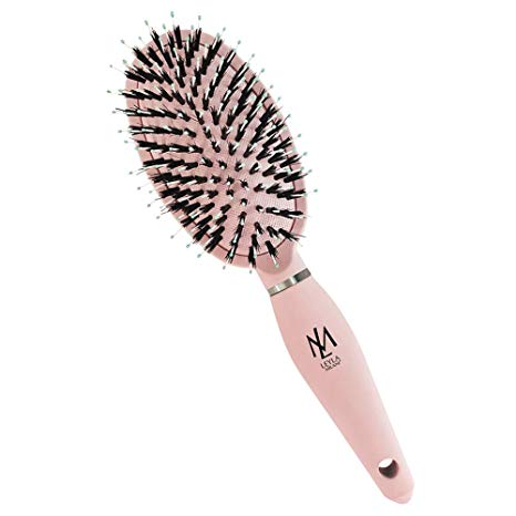 Leyla Milani Pink Hair Detangler Brush - Miracle Brush Human Hair Brushes for Sensitive Scalp, Gentle Detangling, Shine, Volumizing, Nylon Boar Bristle, Best Paddle Brush for Women, Men, Kids