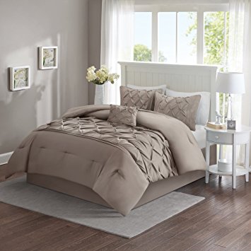 Comfort Spaces – Cavoy Comforter Set - 5 Piece – Tufted Pattern – Taupe – Full/Queen size, includes 1 Comforter, 2 Shams, 1 Decorative Pillow, 1 Bed Skirt