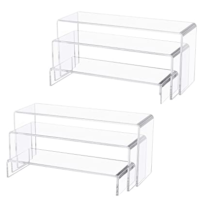 Jusalpha 6 PC Large Clear Acrylic Display Risers Shelf Showcase Fixtures for Jewelry, Shoe Risers Retail Stand, Cupcake Stand Pastries Stand, 9'' x3'' x4'' …