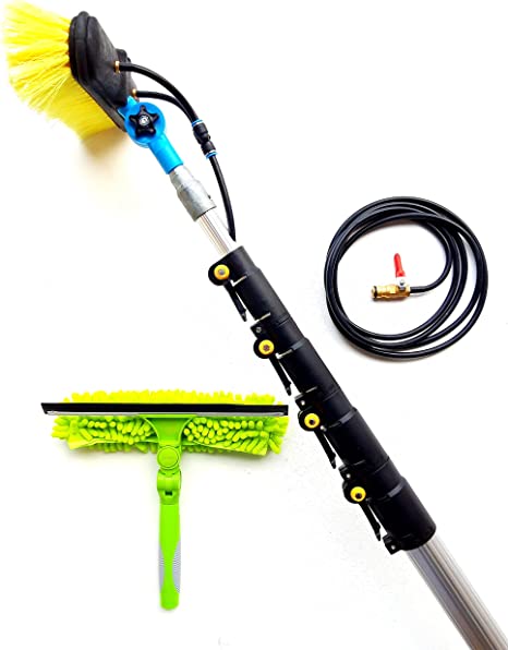 24ft Water Fed Window Cleaning Pole Conservatory Solar Panel High Reach Telescopic Extendable Extended Extension Brush Squeegee Equipment Hose Fed Kit