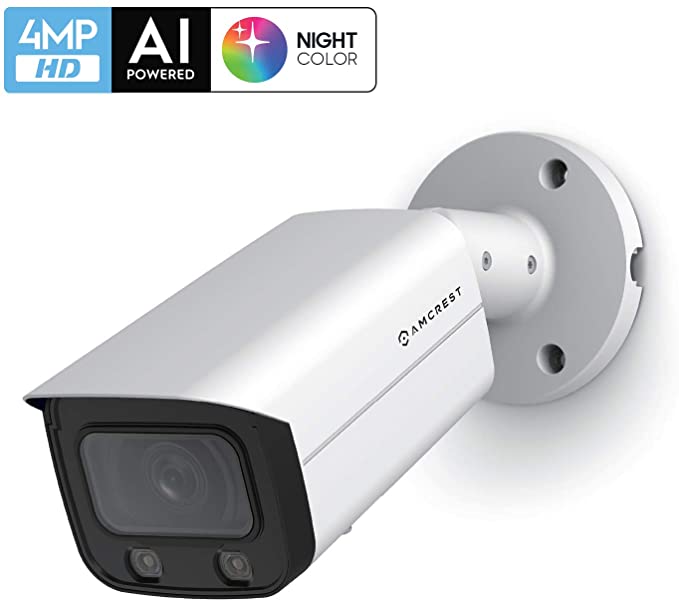 Amcrest NightColor 4MP UltraHD PoE Bullet Camera w/ 66ft Full NightColor, Two-Way Audio, 256GB MicroSD Storage (Sold Separately), Amcrest Cloud, 113° FOV, 2.8mm Lens, 4MP@30fps (IP4M-1046EW-AI)