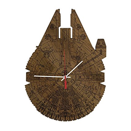 Inked and Screened "Star Wars Millennium Falcon" Science Fiction Inspired Laser Engraved Wall Clock, American Walnut Wood