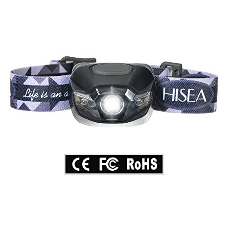 Hisea Mini LED Flashlight Headlamp, Adjustable Headlight with SOS Red Lights perfect for Kids, Camping, Hunting, Fishing, Running, Hiking, Working with 3 AAA Batteries Included