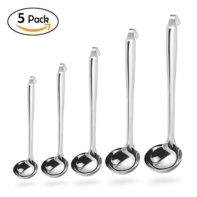 AMFOCUS Set of 5 Stainless Steel Soup Ladle - Hook Up Long Handle