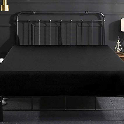 NTBAY Fitted Sheet Full Black Brushed Microfiber Deep Pocket Sheet Wrinkle, Fade, Stain Resistant