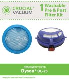 Dyson DC25 Washable and Reusable Pre and Post Filter Replacement Kit Designed To Fit Dyson DC25 Uprights Compare To Part  916188-05 914790-01 Designed and Engineered By Crucial Vacuum