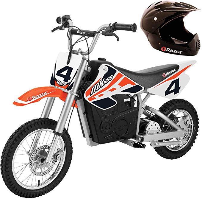 Razor MX650 Steel Electric Dirt Rocket Kids Moto Bike, Orange   Helmet