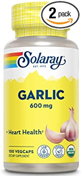 Solaray Organic Garlic Supplement, 600 mg, 100 Count (Pack of 2)