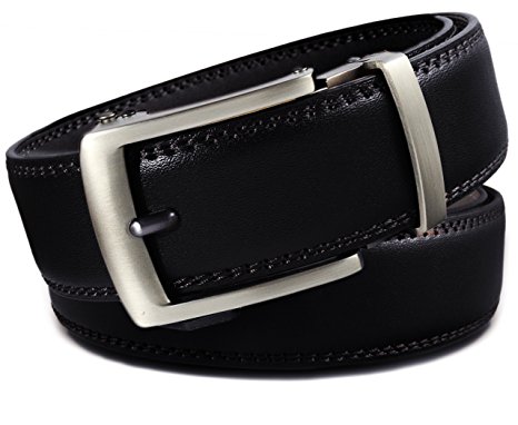Men's Holeless Leather Ratchet Click Belt with Automatic Sliding Buckle,Trim to Fit