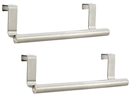 Pro Chef Kitchen Tools Stainless Steel Over Door Towel Rack - Set of 2 Bar Holders for Universal fit on Cabinet Cupboard Doors to Hold Hand and Dish Towels with No Hole Drilling Required