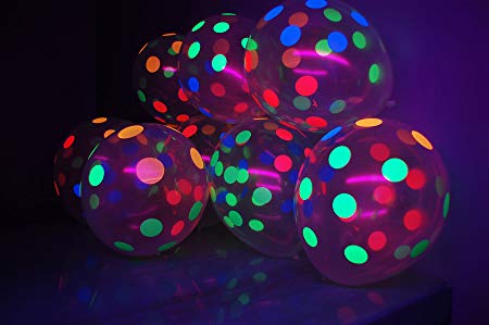 DirectGlow Brand Clear Latex 11 inch UV Blacklight Reactive Neon Polka Dot Balloons (25)