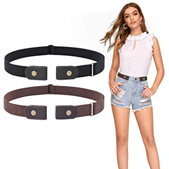 No Buckle Women Stretch Belt Plus Size Buckle Free No Show Invisible Belt for Jeans Pants Set of 2