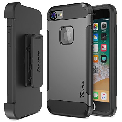 Trianium iPhone 8 Case [Duranium Series] with Holster Case Heavy Duty Protective Cover and Built-in Screen Protector for Apple iPhone8 Phone (2017) Belt Clip Kickstand [Full Body Protection]- Gunmetal