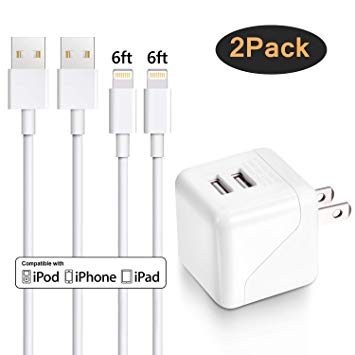 iPhone Wall Charger, Sundix Dual Port Wall Charger Power Adapter with 2 Pack 6FT iPhone Charger Charging Cord Compatible with iPhone X 8 8Plus 7 7Plus SE 6sPlus 6s 6 5s, iPad and More