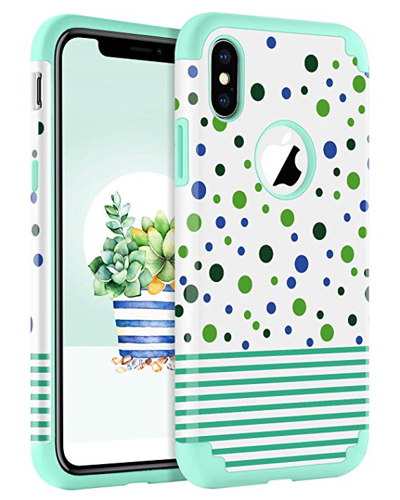 BENTOBEN Case for iPhone Xs/iPhone X, Dual Layer Hybrid Heavy Duty Full Body Shockproof Protective Rugged Bumper Pineapple Girl Women Phone Cases for iPhone Xs 2018 / X 2017 5.8 Inch, Mint Green