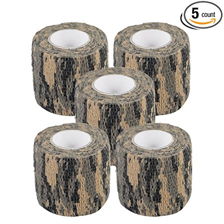 AIRSSON 5 Roll Camouflage Tape Cling Scope Wrap Military Camo Stretch Bandage for Gun Rifle Shotgun Camping Hunting 2" x5 yds Self-adhesive