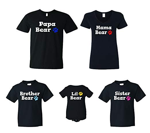 FASCIINO PAPA Mama Brother Sister Little Bear Family Matching T-Shirts