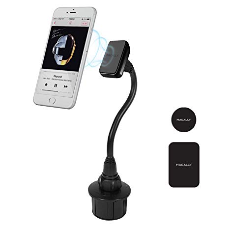 Macally Universal Magnetic Car Cup Holder Mount for iPhone Xs XS Max XR X 8 Plus 7 7 Plus 6s 6 6 Plus, Samsung Galaxy S9 S9  S8 S7 Note & Most Cell Phones (MCUPMAG)