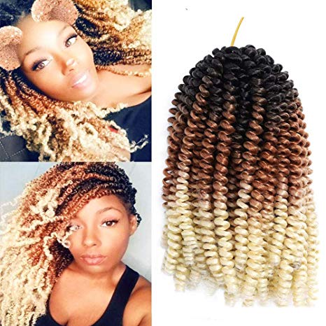 8 Pack Spring Twist Crochet Hair Ombre Bomb Twist Crochet Braids 8 Inch Fluffy Synthetic Braiding Hair Extensions 55g/pack (T1B/4/613)