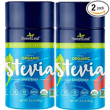 SweetLeaf Organic Stevia Powder Shaker Jar - Zero Calorie Stevia Sweetener, No Bitter Aftertaste, Plant-Based Sugar Substitute, Non-GMO Sweet Leaf Stevia, 3.2 Oz Ea (Pack of 2)