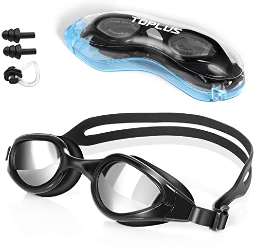 TOPLUS Swimming Goggles, No Leaking Anti Fog UV Protection Triathlon Swim Goggles with Soft Silicone Nose Bridge for Men/Women/Youth/Junior/Kids, Coming with Nose Clip Earplugs and Protection Case