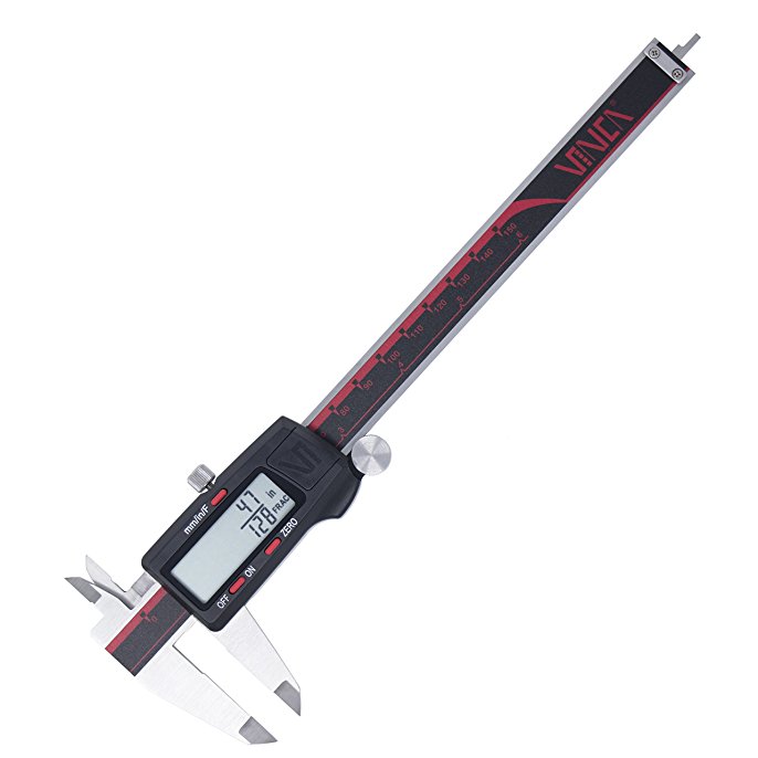VINCA DCLA-0605 Quality Electronic Digital Caliper Inch/Metric/Fractions Conversion 0-6 Inch/150 mm Stainless Steel Body Red/Black Extra Large LCD Screen Auto Off Featured Measuring Tool