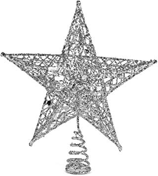 Ornativity Silver Star Tree Topper - Christmas Glitter Star Ornament Treetop Decoration