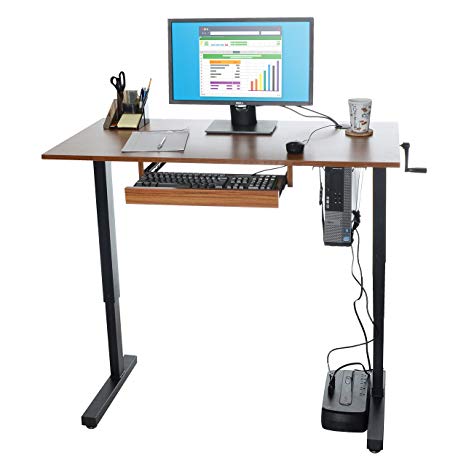 Milliard Height-Adjustable Standing Desk | 48 x 24in Desktop w/Sliding Keyboard Tray | Walnut Finish w/Black Hardware