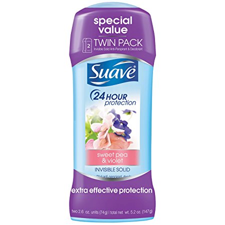 Suave Antiperspirant Deodorant, Sweet Pea and Violet 2.6 oz, Twin Pack