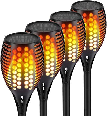 Nekteck Outdoor Torch Light with Flickering Dancing Flames, Waterproof Solar Powered LED Landscape Spotlights Security Decoration for Yard Pool Patio Garden Pathway Walkway 4 Pack, Black