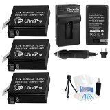 UltraPro 3-Pack AHDBT-401 High-Capacity Replacement Batteries with Rapid Travel Charger for GoPro Hero4 Also Includes Camera Cleaning Kit Camera Screen Protector Mini Travel Tripod