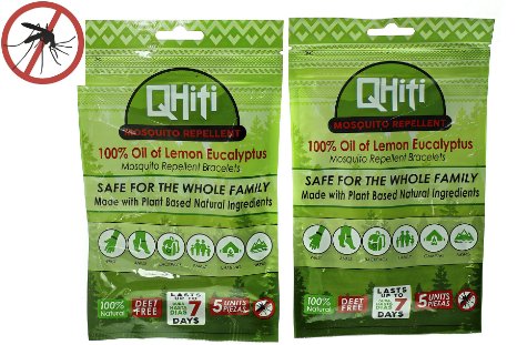 10 Band 2 Pack | QHiti Mosquito Repellent Bracelet - 100% Oil of Lemon Eucalyptus - All Natural Deet Free - Prevent Mosquito Bites that Carry Virus - Practical and Easy to Use, Ideal for Outdoor