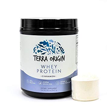 Terra Origin, 100% Grass-Fed, Whey Protein Powder, Cinnamon Bun Flavored, 15 Servings, Isolate and Concentrate Blend, Repair and Build Muscle, 24g Protein