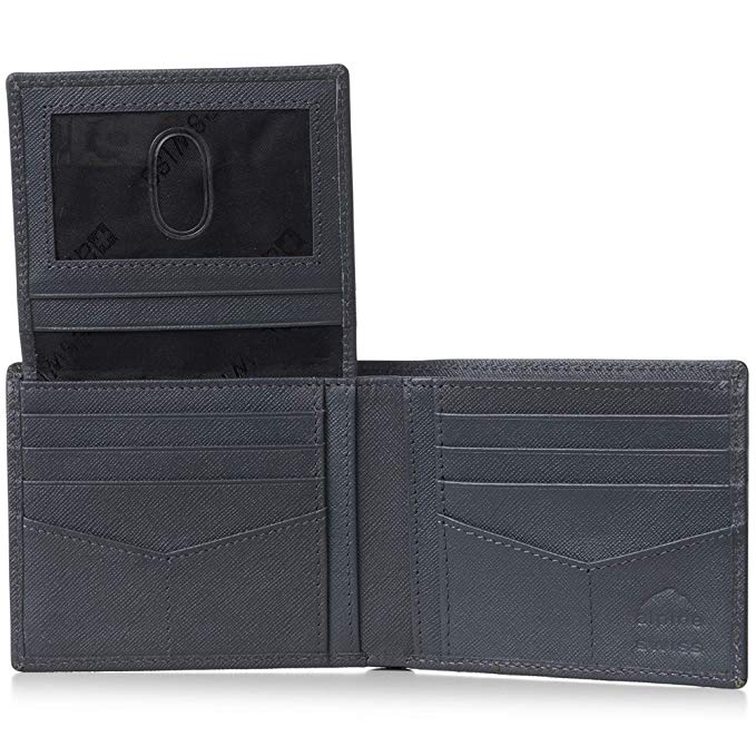 Alpine Swiss RFID Mens Wallet Deluxe Capacity Divided Bill Sections Choice of Coin Bifold Trifold