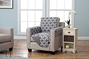 Adalyn Collection Deluxe Reversible Quilted Furniture Protector. Beautiful Print on One Side / Solid Color on the Other for Two Fresh Looks. By Home Fashion Designs Brand. (Chair, Charcoal)