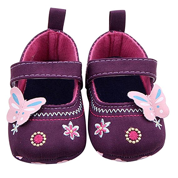 Voberry® Baby Girls Soft Soled Butterfly Crib Canvas Mary Jane Shoes