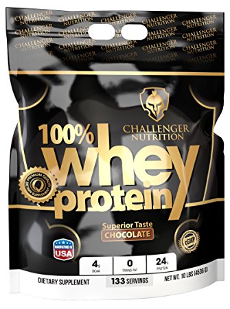 CHALLENGER NUTRITION -100% Whey Protein Powder. CHOCOLATE - 10 Pound /LBS. Best Tasting WITH 24g protein per serving. For Athletes, Bodybuilding, Muscle Building & Faster Recovery