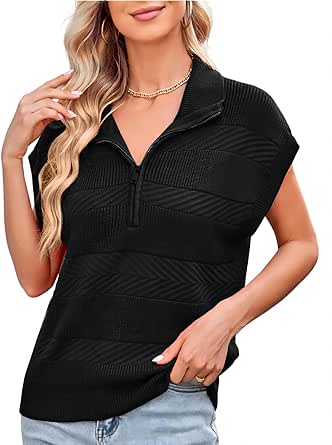 GRACE KARIN Women's Sleeveless Half Zip Sweaters Vest Summer Short Sleeve Sweater Casual Knit Pullover S-2XL